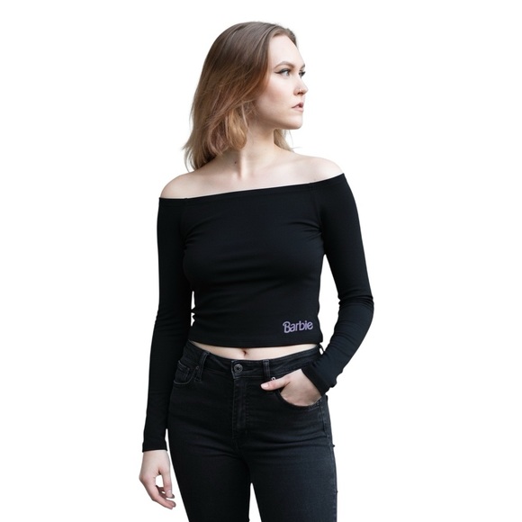 Barbie Tops - Barbie Retro Black Off-Shoulder Long Sleeve Top